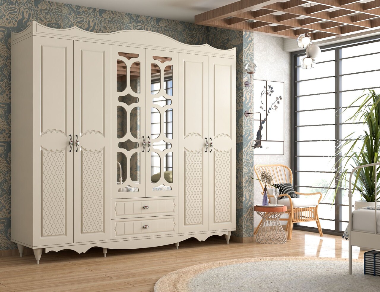 Dulap pentru haine, Hanah Home, Rb-049, 210x190x52 cm, Alb mat - imagine 5